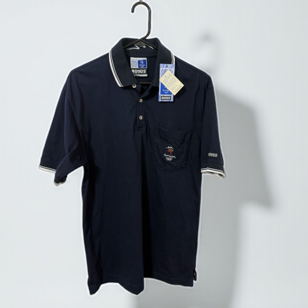 NWT Sydney 2000 Olympics Bonds Men Polo Shirt Small Blue Embroidered Short SL
